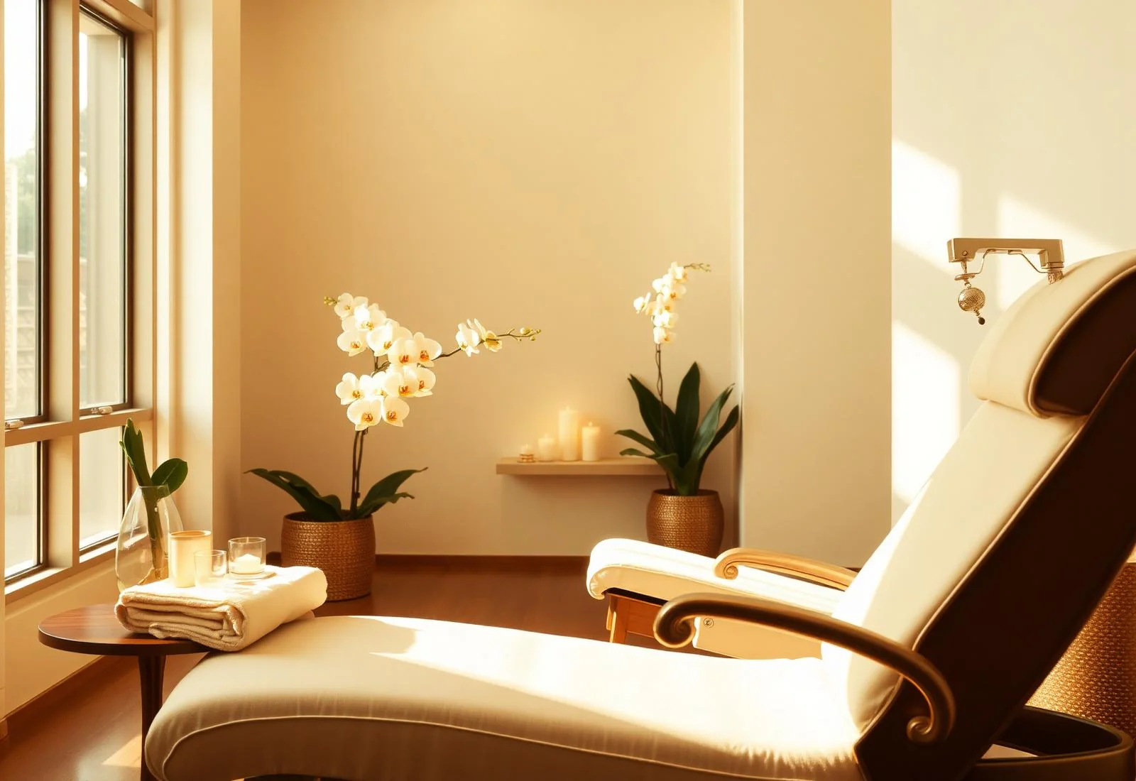 Sıcak ışıklı spa ortamında dinlenme koltuğu